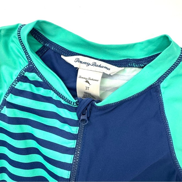 Tommy Bahama Toddler Boys Sz 3T Teal /Blue One Piece Bodysuit Rashguard Swimsuit - Picture 2 of 8